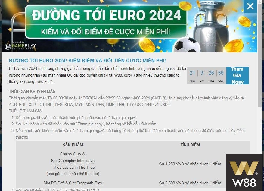 Ví dụ về nhận khuyến mãi Euro 2024 thưởng 120% lên tới 1,250 VND