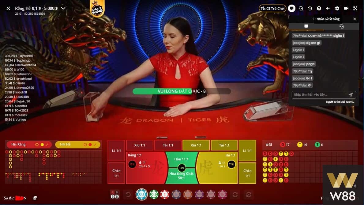 Kết quả game Rồng Hổ W88 công khai minh bạch